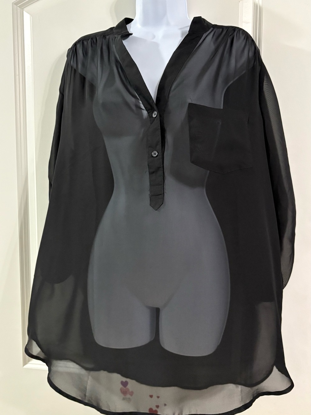 Maurices Black Sheer Button-Front Blouse